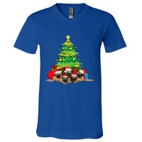 Festive Pug Dog Christmas Pajama with Xmas Tree Lights V-Neck T-Shirt