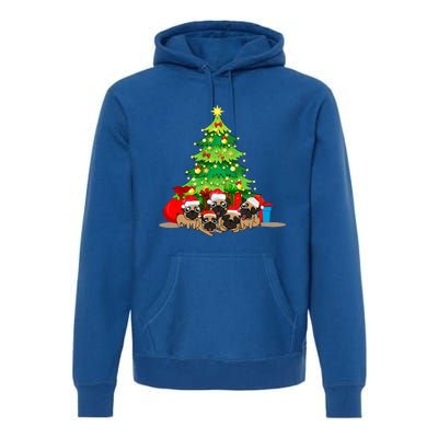 Festive Pug Dog Christmas Pajama with Xmas Tree Lights Premium Hoodie