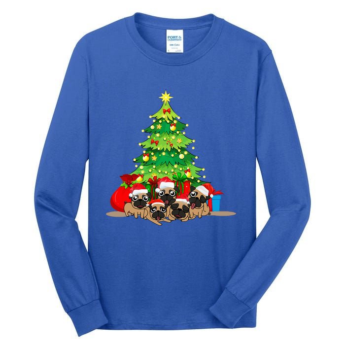 Festive Pug Dog Christmas Pajama with Xmas Tree Lights Tall Long Sleeve T-Shirt