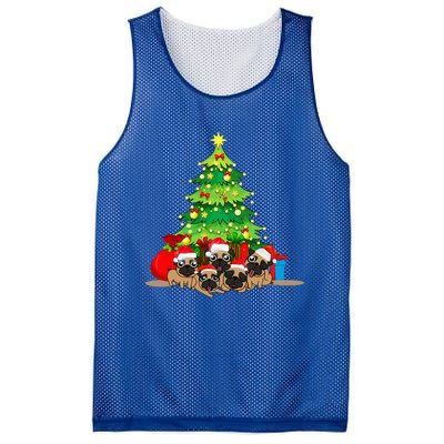 Festive Pug Dog Christmas Pajama with Xmas Tree Lights Mesh Reversible Basketball Jersey Tank