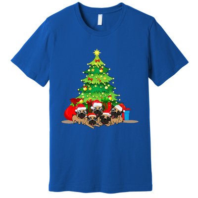 Festive Pug Dog Christmas Pajama with Xmas Tree Lights Premium T-Shirt