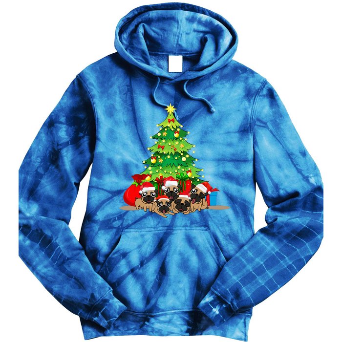 Festive Pug Dog Christmas Pajama with Xmas Tree Lights Tie Dye Hoodie