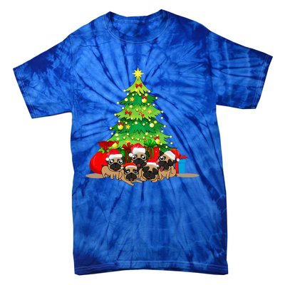 Festive Pug Dog Christmas Pajama with Xmas Tree Lights Tie-Dye T-Shirt