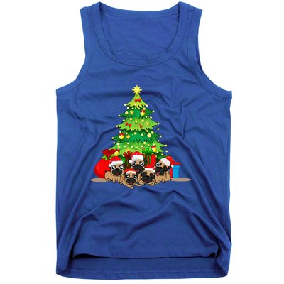 Festive Pug Dog Christmas Pajama with Xmas Tree Lights Tank Top