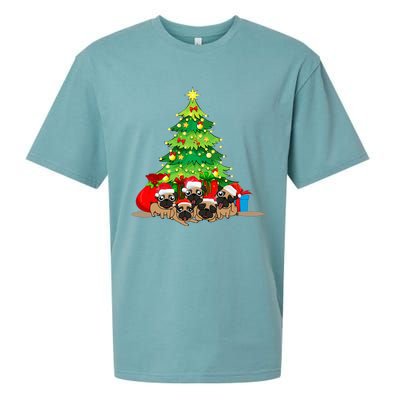 Festive Pug Dog Christmas Pajama with Xmas Tree Lights Sueded Cloud Jersey T-Shirt