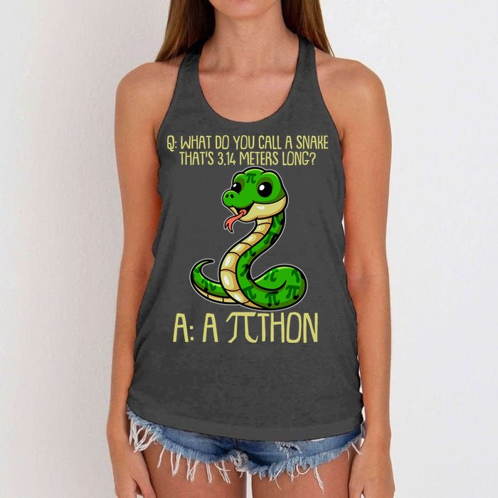 Funny Pi Day 314 PiThon Python Snake Joke Women's Knotted Racerback Tank