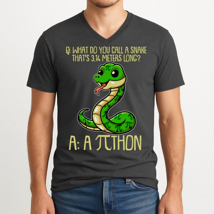 Funny Pi Day 314 PiThon Python Snake Joke V-Neck T-Shirt