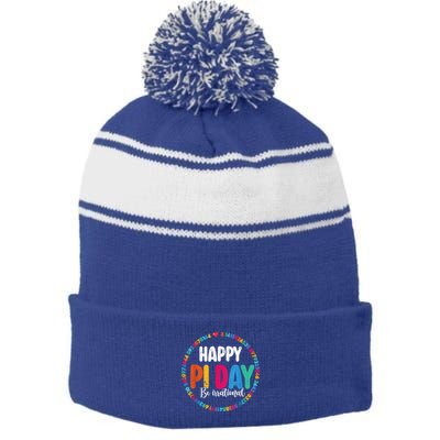 Funny Pi Day Be Irrational Spiral Pi Math For Pi Day 3.14 Stripe Pom Pom Beanie