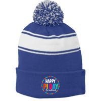 Funny Pi Day Be Irrational Spiral Pi Math For Pi Day 3.14 Stripe Pom Pom Beanie