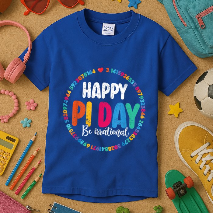 Funny Pi Day Be Irrational Spiral Pi Math For Pi Day 3.14 Kids T-Shirt