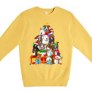 Funny Pitbull Dog Christmas Tree Lights Puppy Dog Lover Cute Gift Premium Crewneck Sweatshirt