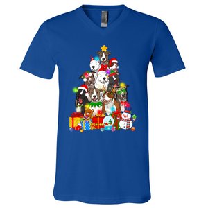 Funny Pitbull Dog Christmas Tree Lights Puppy Dog Lover Cute Gift V-Neck T-Shirt