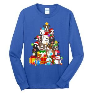 Funny Pitbull Dog Christmas Tree Lights Puppy Dog Lover Cute Gift Tall Long Sleeve T-Shirt