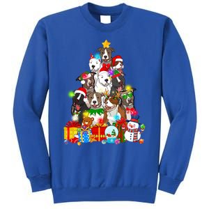 Funny Pitbull Dog Christmas Tree Lights Puppy Dog Lover Cute Gift Tall Sweatshirt