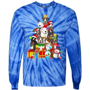 Funny Pitbull Dog Christmas Tree Lights Puppy Dog Lover Cute Gift Tie-Dye Long Sleeve Shirt