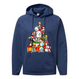 Funny Pitbull Dog Christmas Tree Lights Puppy Dog Lover Cute Gift Performance Fleece Hoodie