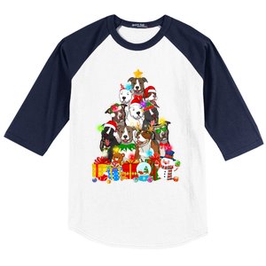 Funny Pitbull Dog Christmas Tree Lights Puppy Dog Lover Cute Gift Baseball Sleeve Shirt