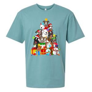 Funny Pitbull Dog Christmas Tree Lights Puppy Dog Lover Cute Gift Sueded Cloud Jersey T-Shirt