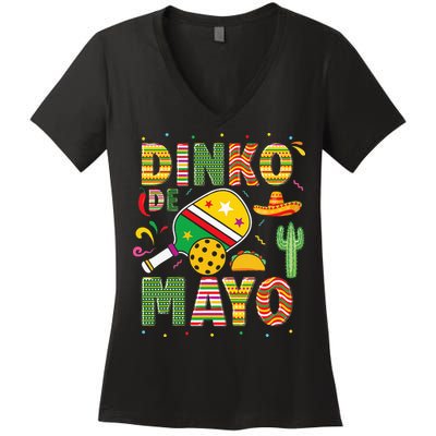 Funny Pickleball Dinko De Mayo Cinco De Mayo Women's V-Neck T-Shirt