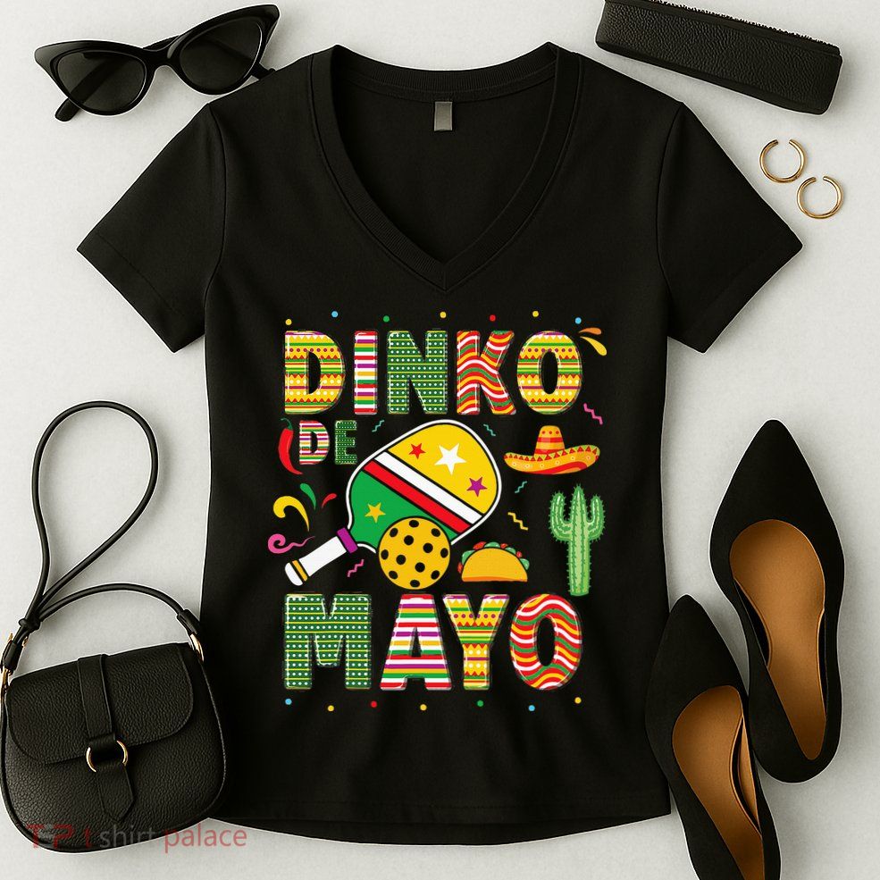 Funny Pickleball Dinko De Mayo Cinco De Mayo Women's V-Neck T-Shirt