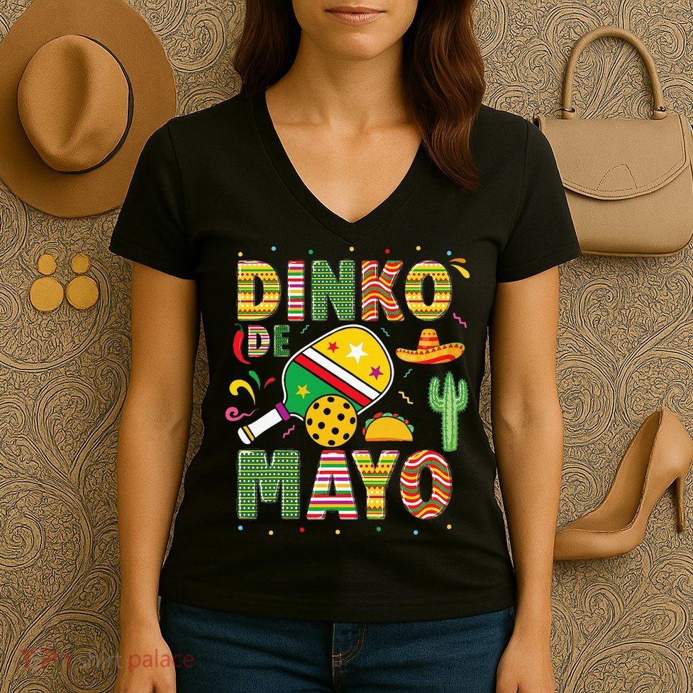 Funny Pickleball Dinko De Mayo Cinco De Mayo Women's V-Neck T-Shirt