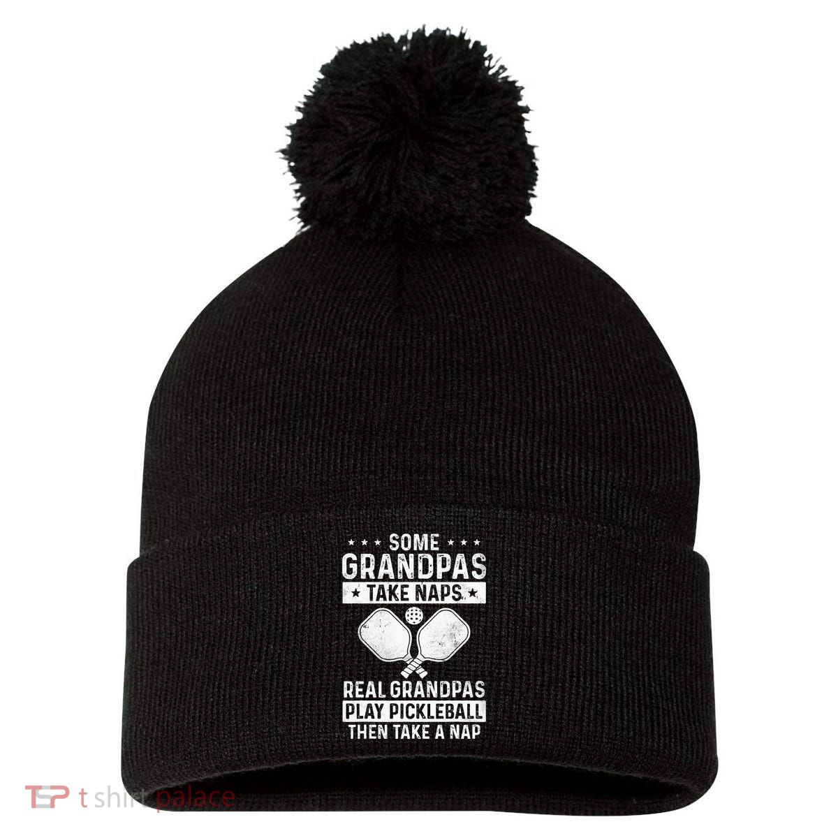 Funny Pickleball Design For Grandpa Pickleball Player Pom Pom 12in Knit Beanie