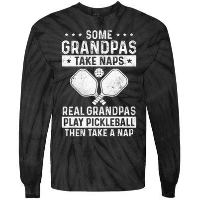Funny Pickleball Design For Grandpa Pickleball Player Tie-Dye Long Sleeve Shirt