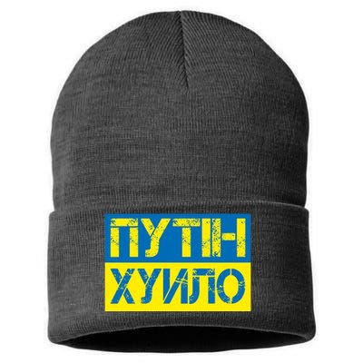 Funny Putin Dickhead Ukrainian Flag Stand With Ukraine Sustainable Knit Beanie