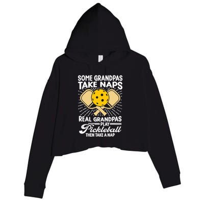 Funny Pickleball Design For Grandpa Pickleball Player Crop Fleece Hoodie
