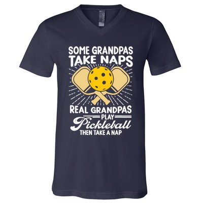 Funny Pickleball Design For Grandpa Pickleball Player V-Neck T-Shirt