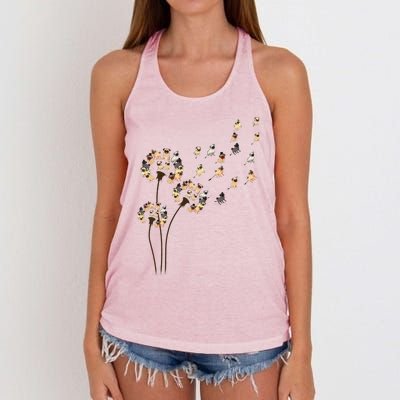 Flower Pug Dogs Dandelion Funny Animal Lovers Tees Women Women's Knotted Racerback Tank