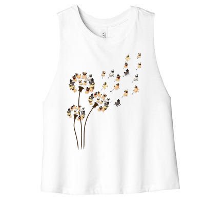 Flower Pug Dogs Dandelion Funny Animal Lovers Tees Women Women's Racerback Cropped Tank