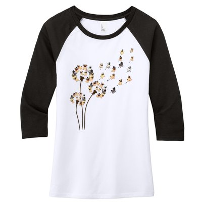 Flower Pug Dogs Dandelion Funny Animal Lovers Tees Women Women's Tri-Blend 3/4-Sleeve Raglan Shirt