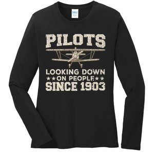 Funny Pilot Design For Aviation Airplane Pilot Ladies Long Sleeve Shirt