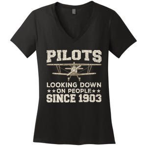 Funny Pilot Design For Aviation Airplane Pilot Women's V-Neck T-Shirt