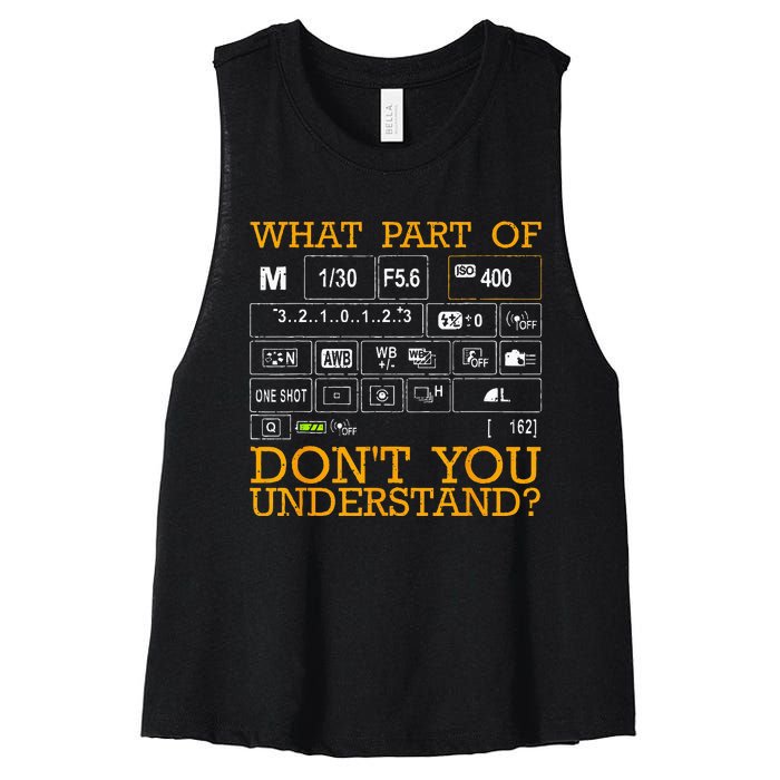 Funny Photography Design  Photographer Instructors Women's Racerback Cropped Tank