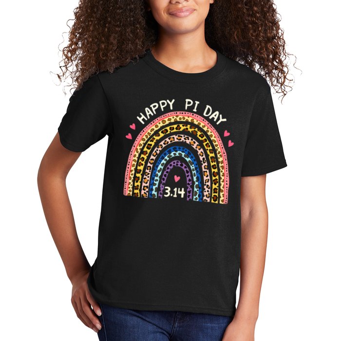 Funny Pi Day Math Teacher Pi Day Geek Nerd Leopard Rainbow Kids T-Shirt
