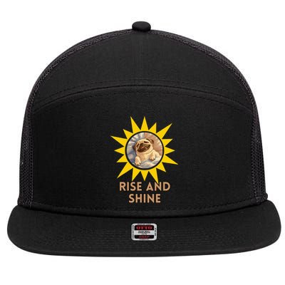 Funny Pug Dog Rise And Shine 7 Panel Mesh Trucker Snapback Hat