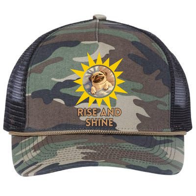 Funny Pug Dog Rise And Shine Retro Rope Trucker Hat Cap