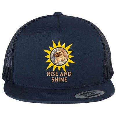 Funny Pug Dog Rise And Shine Flat Bill Trucker Hat