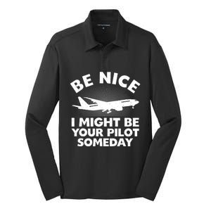 Funny Pilot Design Aviation Airplane Pilot Silk Touch Performance Long Sleeve Polo