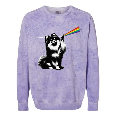 Funny Pomeranian Dog Rock Music Rainbow Fun Dark Side Moon Colorblast Crewneck Sweatshirt