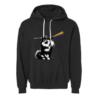 Funny Pomeranian Dog Rock Music Rainbow Fun Dark Side Moon Garment-Dyed Fleece Hoodie