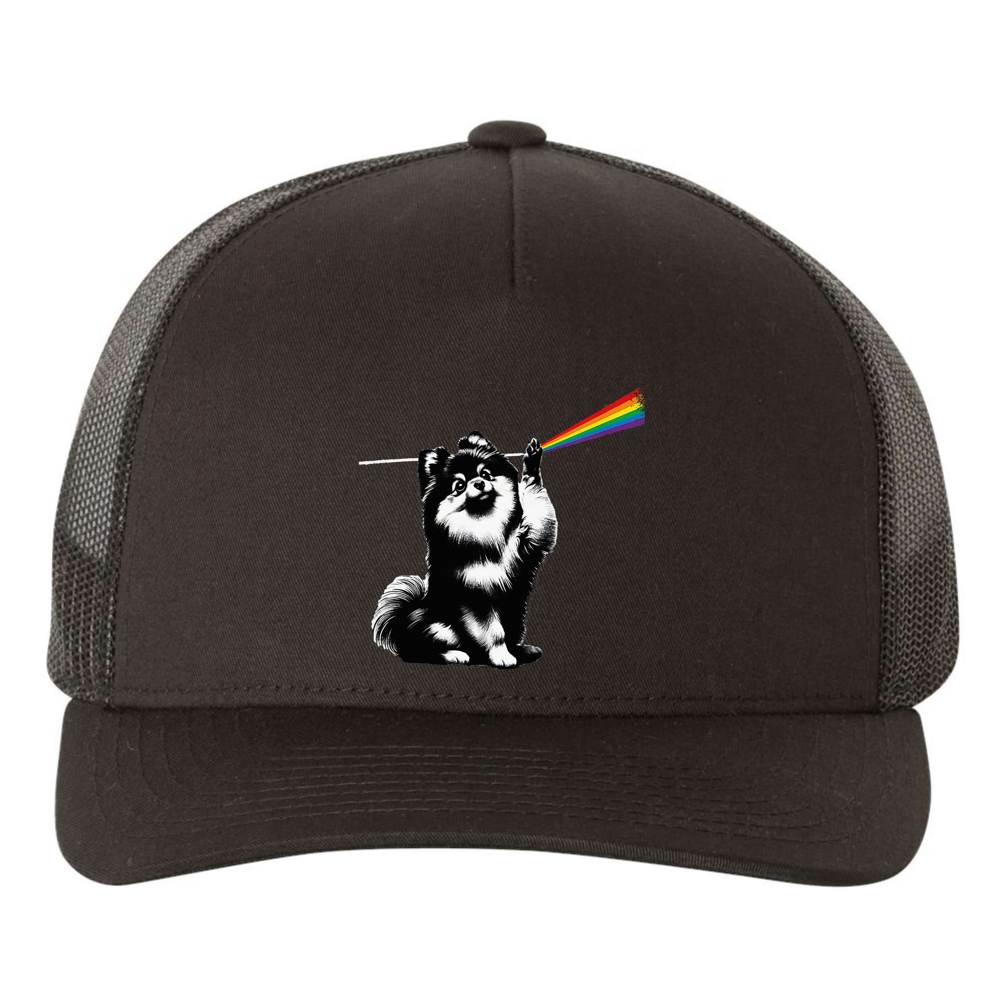 Funny Pomeranian Dog Rock Music Rainbow Fun Dark Side Moon Yupoong Adult 5-Panel Trucker Hat