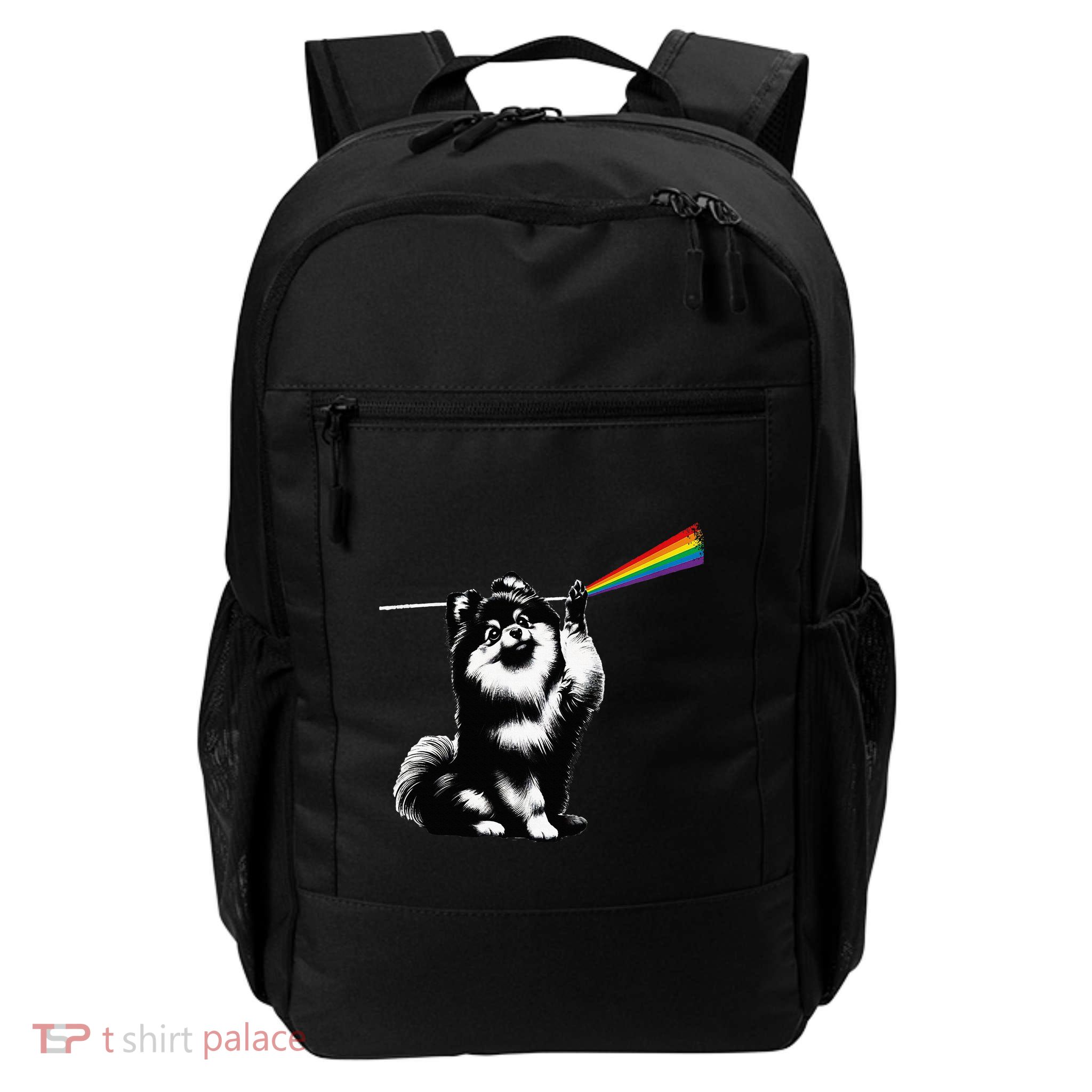 Funny Pomeranian Dog Rock Music Rainbow Fun Dark Side Moon Backpack
