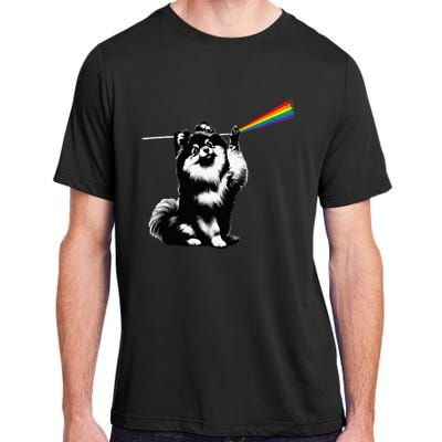 Funny Pomeranian Dog Rock Music Rainbow Fun Dark Side Moon Adult ChromaSoft Performance T-Shirt