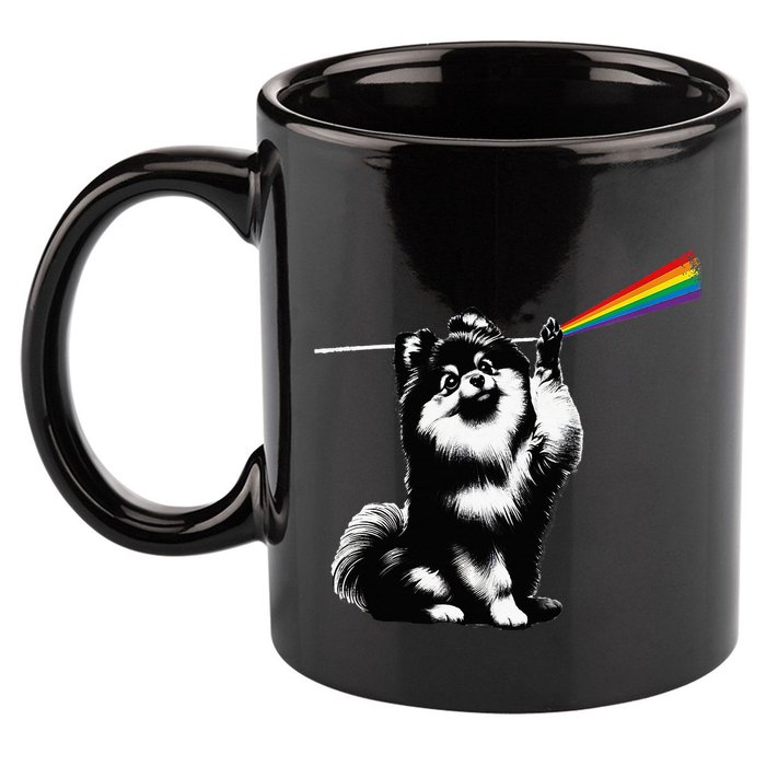 Funny Pomeranian Dog Rock Music Rainbow Fun Dark Side Moon 11oz C Handle Ceramic Mug