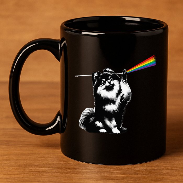 Funny Pomeranian Dog Rock Music Rainbow Fun Dark Side Moon 11oz C Handle Ceramic Mug