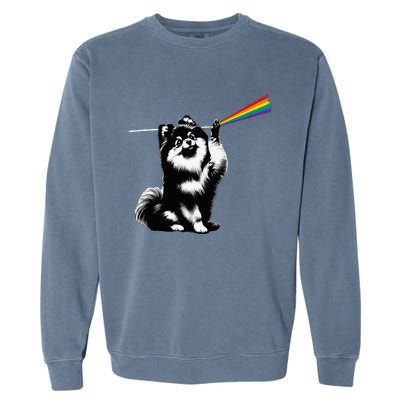 Funny Pomeranian Dog Rock Music Rainbow Fun Dark Side Moon Garment-Dyed Sweatshirt