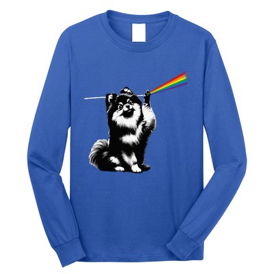 Funny Pomeranian Dog Rock Music Rainbow Fun Dark Side Moon Long Sleeve Shirt